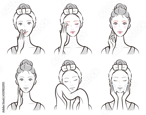 スキンケアをしている女性のイラスト