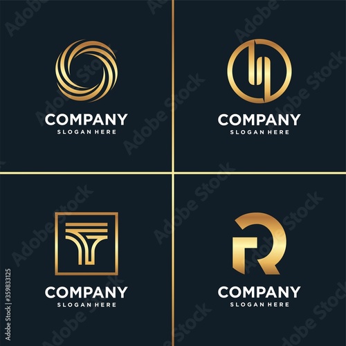 Golden new logo collection, letter, construction, business, finance, gold Premium Vector