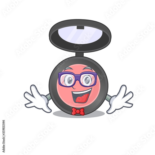 A caricature drawing of nerd pink blusher wearing weird glasses