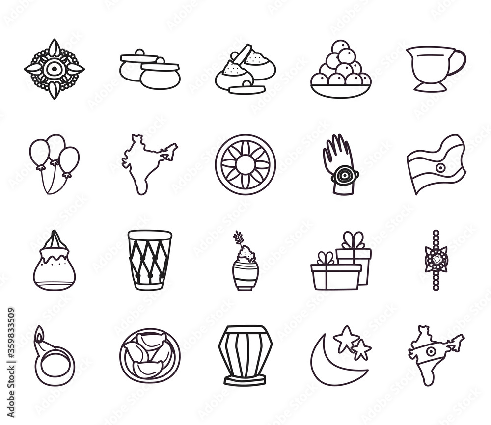 Raksha bandhan line style icon set vector design Raksha bandhan line style icon set vector design