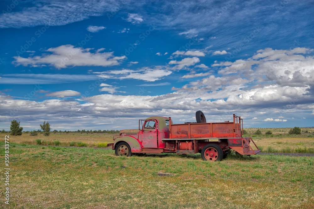 Fototapeta premium Antique Red Truck. Shaniko, Oregon Ghost Town