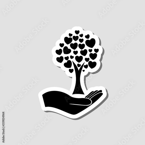Tree with hearts icon sticker isolated on gray background