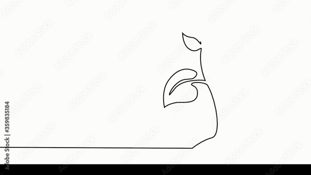 Single continuous line art growing sprout. Plant leaves seed grow soil seedling eco natural farm concept design one sketch outline drawing animation