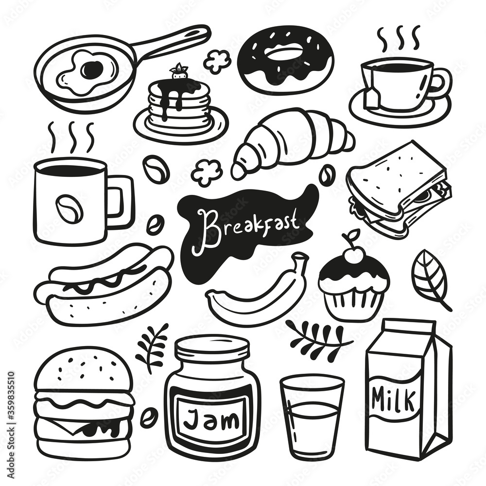 Breakfast hand drawn doodle illustration