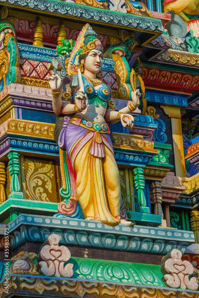 Sculpture of the Hindu goddess in the decoration of the ancient Hindu temple  of Sri Bhadrakali Amman Kovil (Kali Kovil), Trincomalee