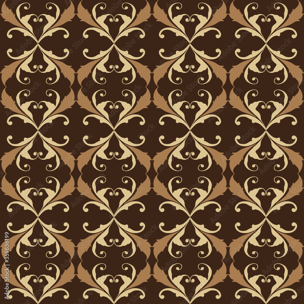 Beautiful flower pattern on Indonesian batik design with dark brown color design