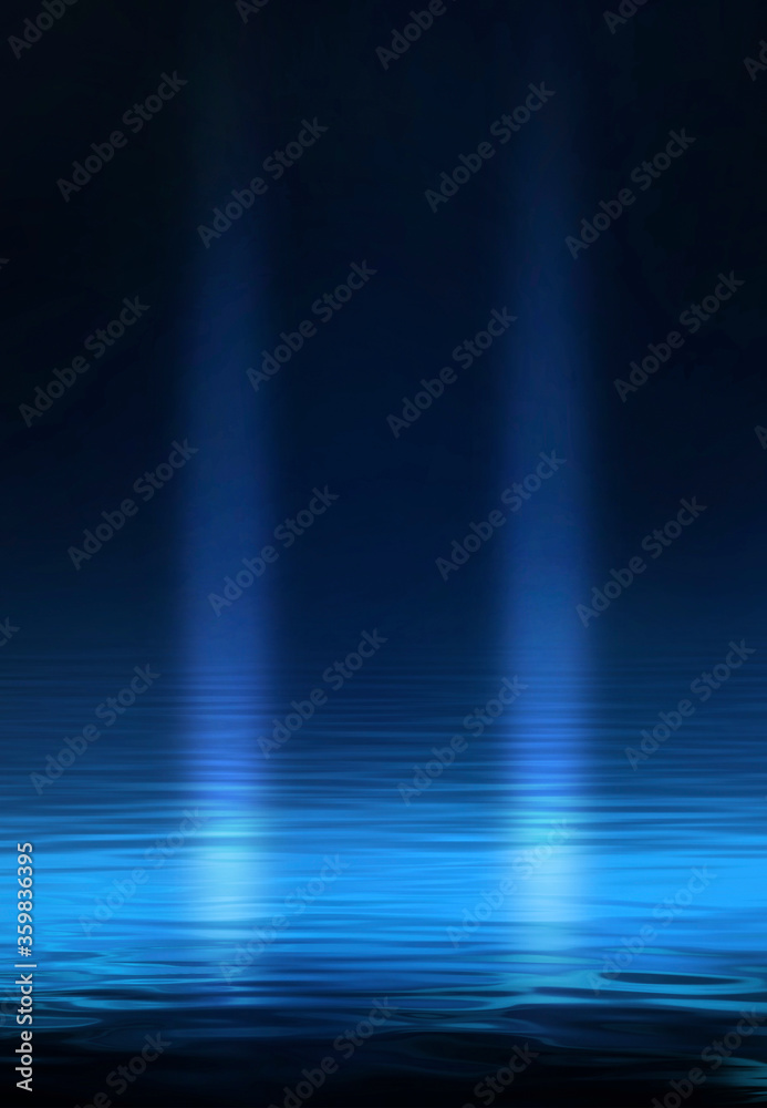 Fototapeta premium Background of empty stage show. Neon blue and purple light and laser show. Laser futuristic shapes on a dark background. Abstract dark background with neon glow