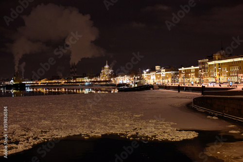 Neva River at night in winter, Saint Petersburg