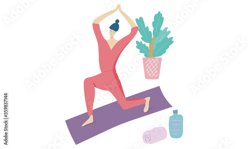 yoga stretch at home relaxing style in vector illustration