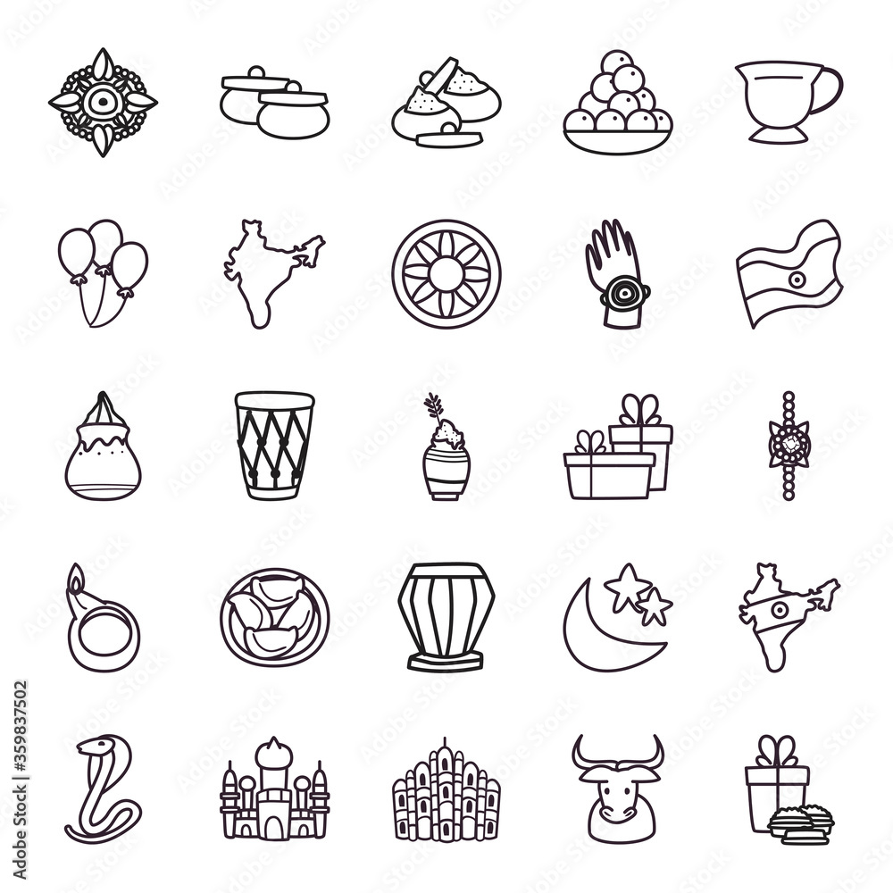Raksha bandhan line style icon set vector design
