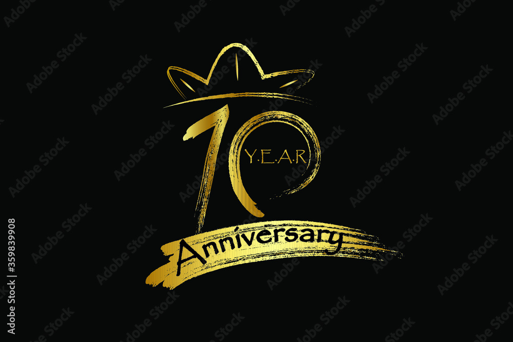 10 year anniversary chalk, ink Gold Style , minimalist logo. years, jubilee, greeting card. Birthday invitation sign. Gold space vector illustration on Black background - Vector 10 year anniversary chalk, ink Gold Style , minimalist logo. years, jubilee, greeting card. Birthday invitation sign. Gold space vector illustration on Black background - Vector