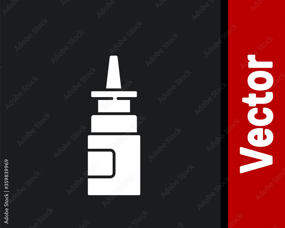 White Bottle nasal spray icon isolated on black background. Vector Illustration. White Bottle nasal spray icon isolated on black background. Vector Illustration.