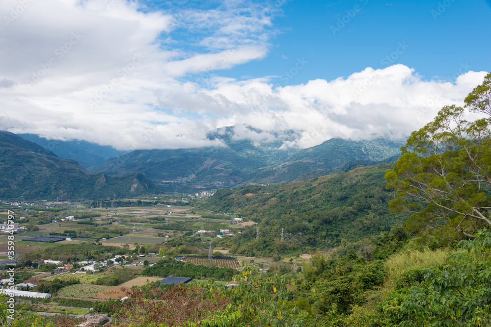 Beautiful scenic view from Luye Highland hot air balloon area. a famous tourist spot in Luye Township, Taitung County, Taiwan.