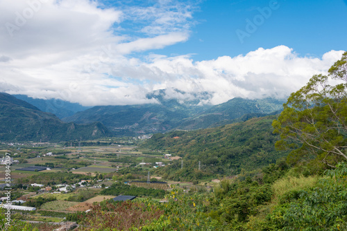 Beautiful scenic view from Luye Highland hot air balloon area. a famous tourist spot in Luye Township  Taitung County  Taiwan.