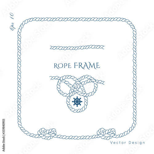 Nautical vector frame. Rope knot border design