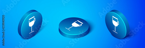 Isometric Irish coffee icon isolated on blue background. Blue circle button. Vector Illustration.