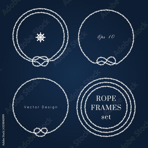 Nautical vector frame. Rope knot border design