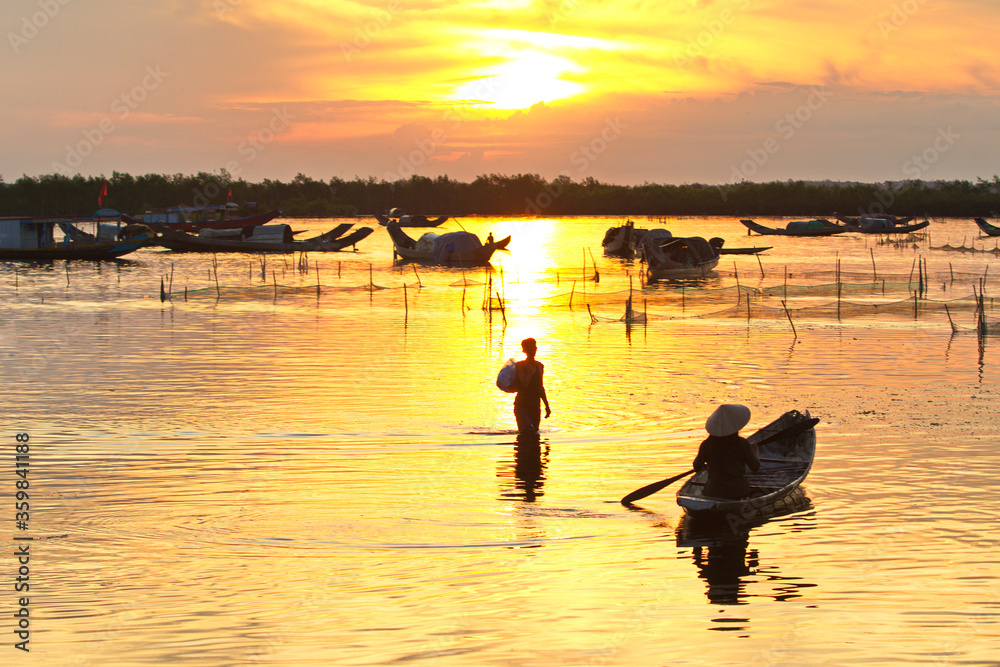 Sunrise over Quang Loi lagoon, Hue city, Vietnam