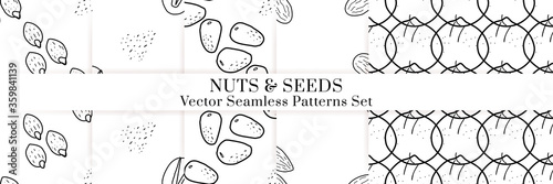 Nuts and seeds vector pattern. Outline hand drawn design