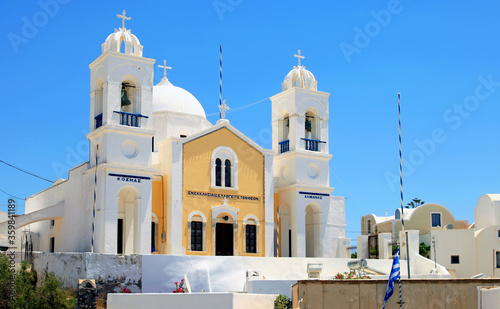 A church in the traditional village of Megalochori in Santorini, Greece.