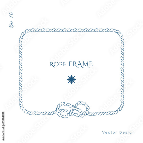 Nautical vector frame. Rope knot border design