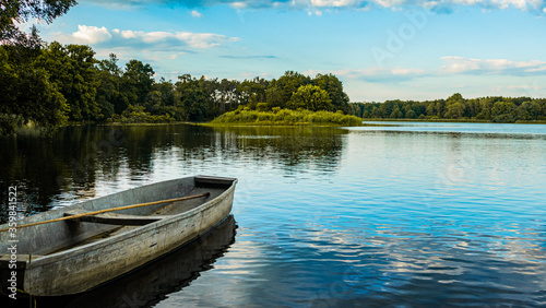 Boat on the pond in the forest