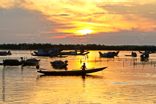 Sunrise over Quang Loi lagoon, Hue city, Vietnam