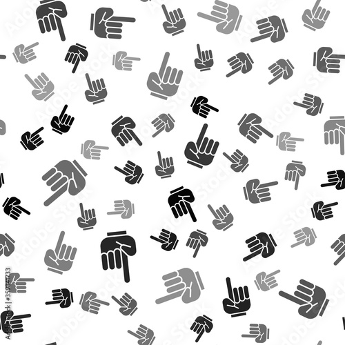 Black Number 1 one fan hand glove with finger raised icon isolated seamless pattern on white background. Symbol of team support in competitions. Vector Illustration.