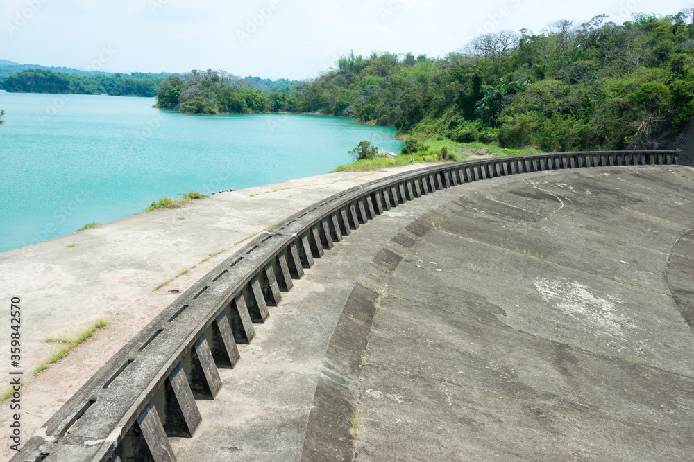 Wusanto Reservoir scenic area in Guantian District, Tainan, Taiwan. The dam was designed by Yoichi Hatta and built between 1920 and 1930 during Japanese rule.