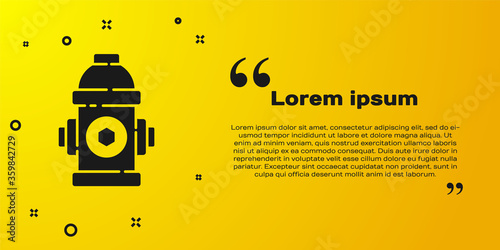 Black Fire hydrant icon isolated on yellow background. Vector Illustration.