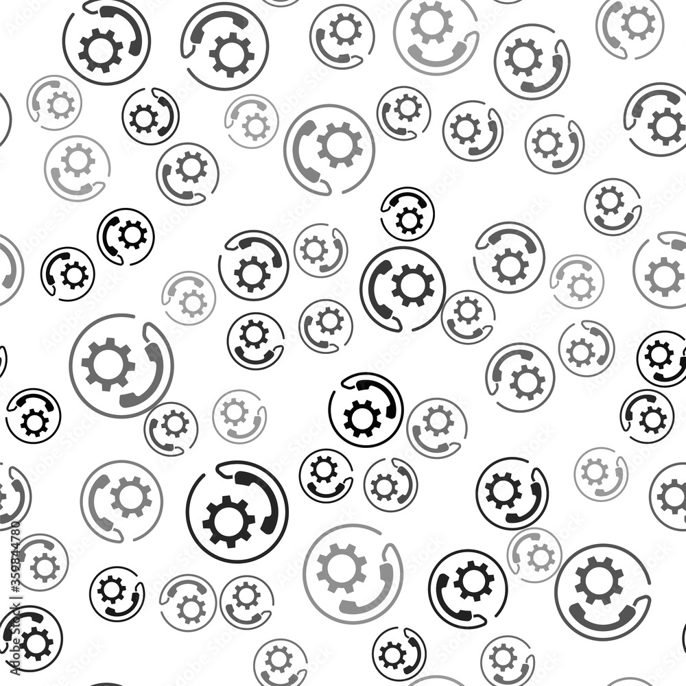 Black Telephone 24 hours support icon isolated seamless pattern on white background. All-day customer support call-center. Full time call services. Vector Illustration.