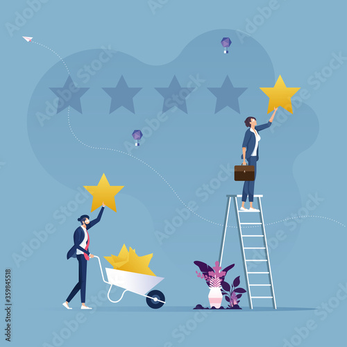 Two businessmen giving stars rating-Customer review concept