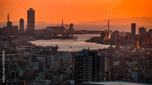 Sunset scenery from rooftop observatory in Osaka