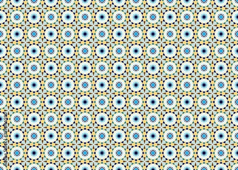 Classic Islamic seamless pattern. Vector Moroccan mosaic tile. Blue. Graphic illustration