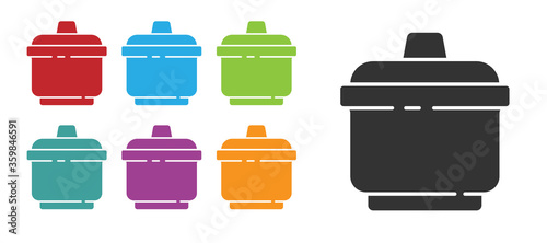 Black Cooking pot icon isolated on white background. Boil or stew food symbol. Set icons colorful. Vector Illustration.