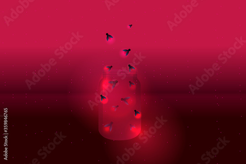 fireflies in jar illustration background