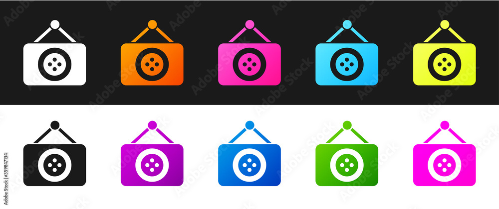 Set Tailor shop icon isolated on black and white background. Vector Illustration.