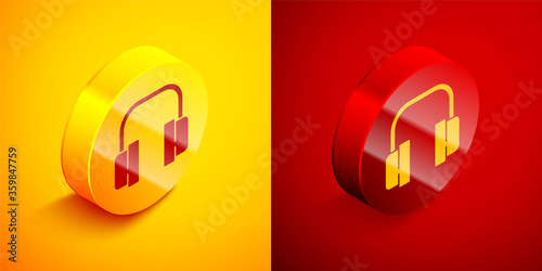 Free Download Isometric Headphones icon isolated on orange and red background. Support customer service, hotline, call center, faq, maintenance. Circle button. Vector Illustration. - GFXLoad