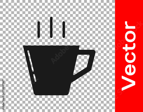 Black Coffee cup icon isolated on transparent background. Tea cup. Hot drink coffee. Vector Illustration.