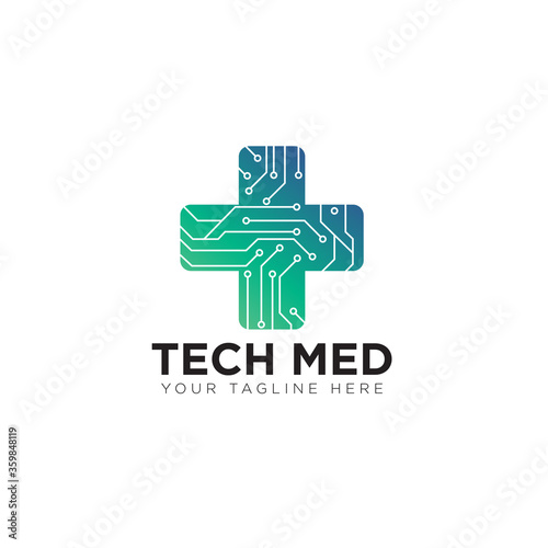 tech med logo, creative electic cross health vector