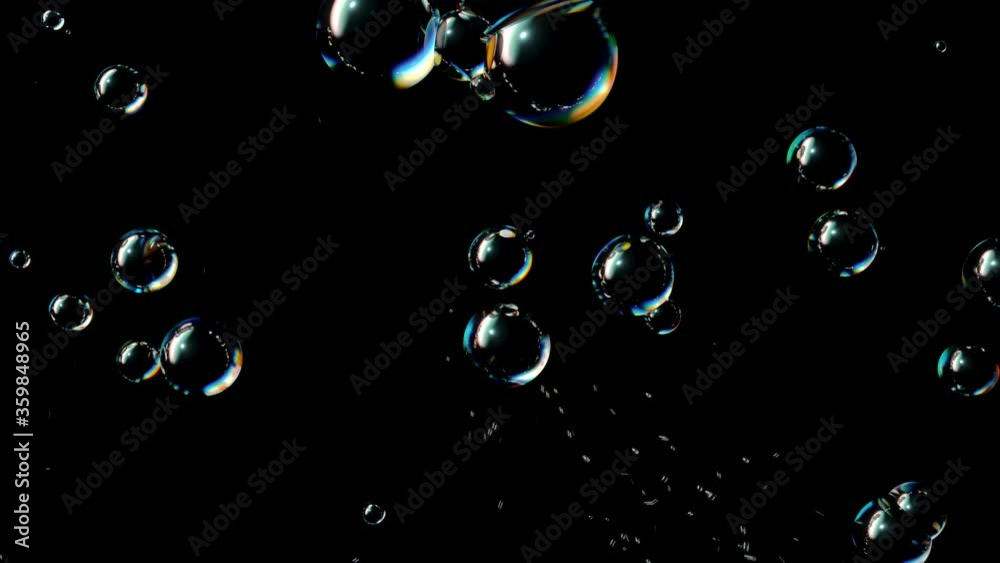 Soap Bubbles Grow and Burst on a Black Background. Beautiful Seamless Looped 3d Animation Ultra HD 4K 3840x2160