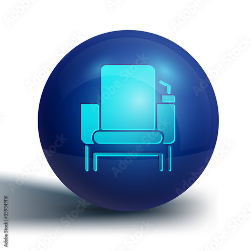 Blue Cinema chair icon isolated on white background. Blue circle button. Vector Illustration.