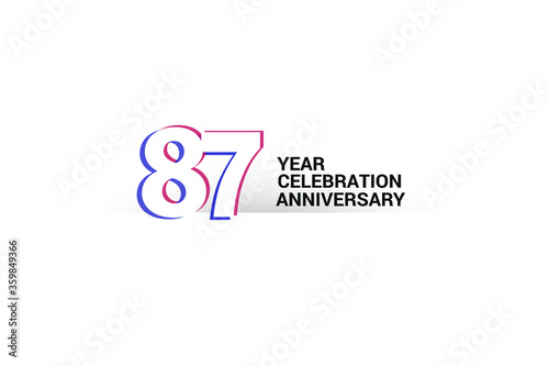 87 year anniversary  minimalist logo years  jubilee  greeting card. invitation. Blue   Red Colors vector illustration on White background - Vector