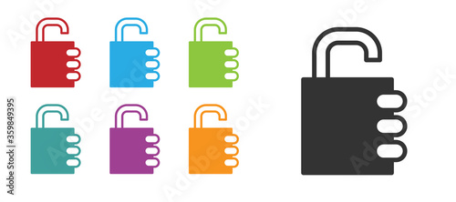 Black Safe combination lock icon isolated on white background. Combination padlock. Security, safety, protection, password, privacy. Set icons colorful. Vector Illustration.