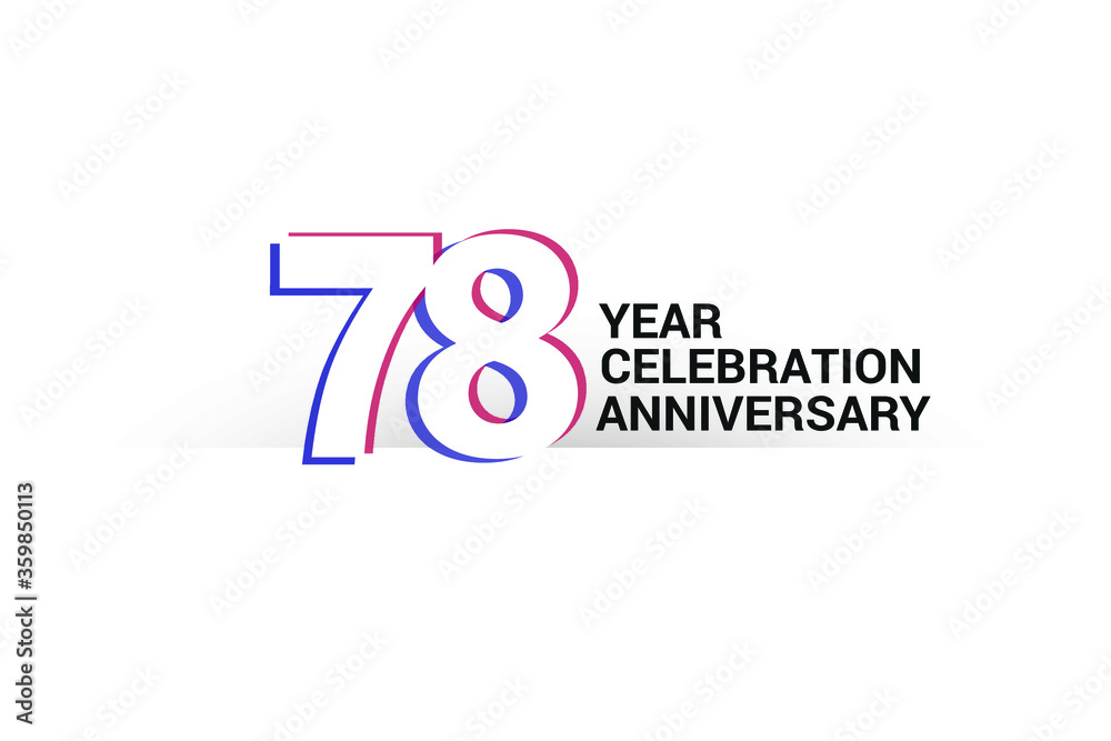 78 year anniversary, minimalist logo years, jubilee, greeting card. invitation. Blue & Red Colors vector illustration on White background - Vector
