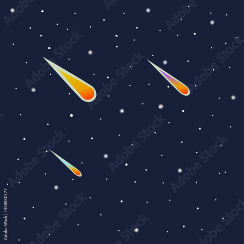 Night sky with stars, falling comets vector