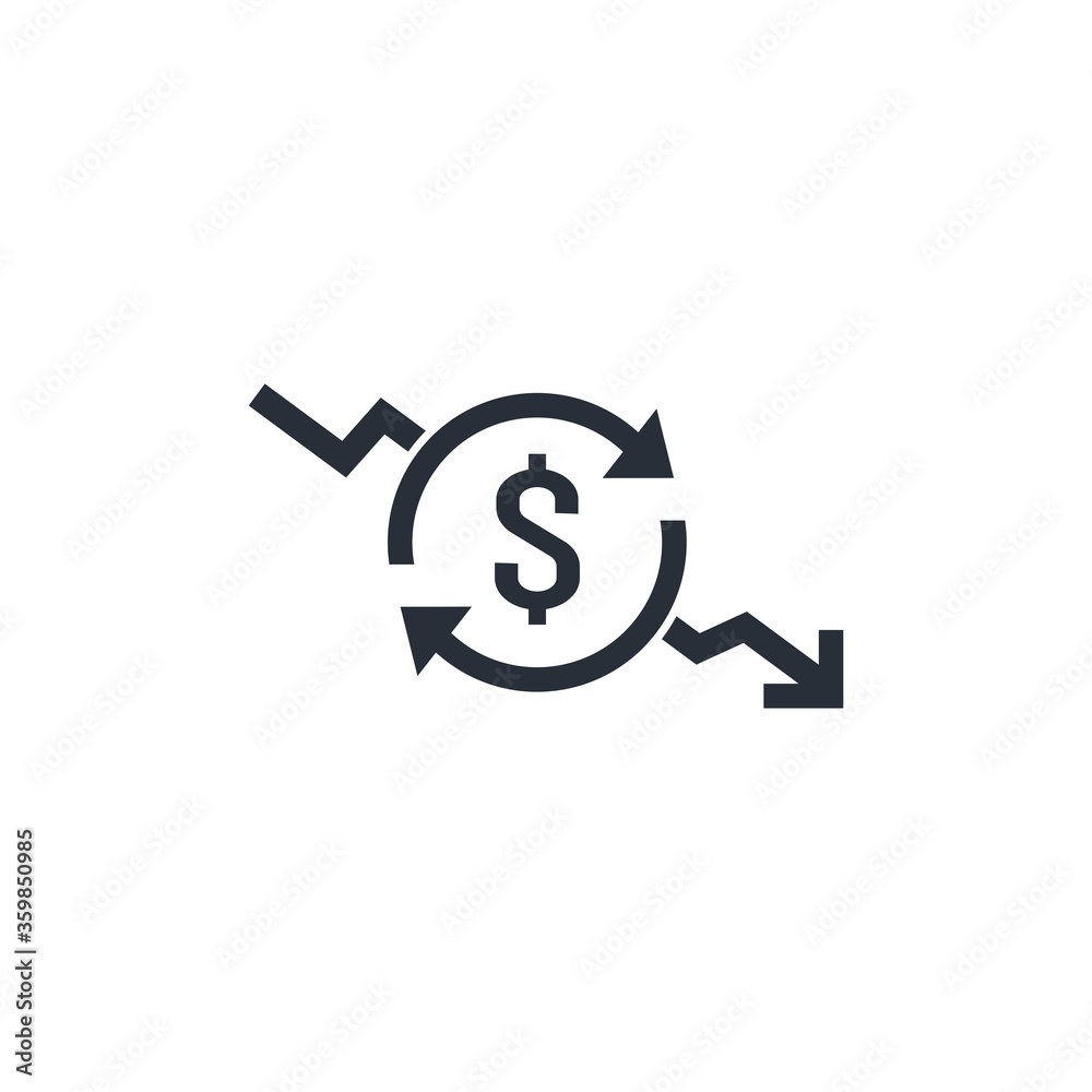 Financial reduction. The crisis process. Vector icon isolated on white background. Financial reduction. The crisis process. Vector icon isolated on white background.