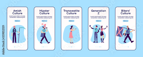 Subculture onboarding mobile app screen flat vector template