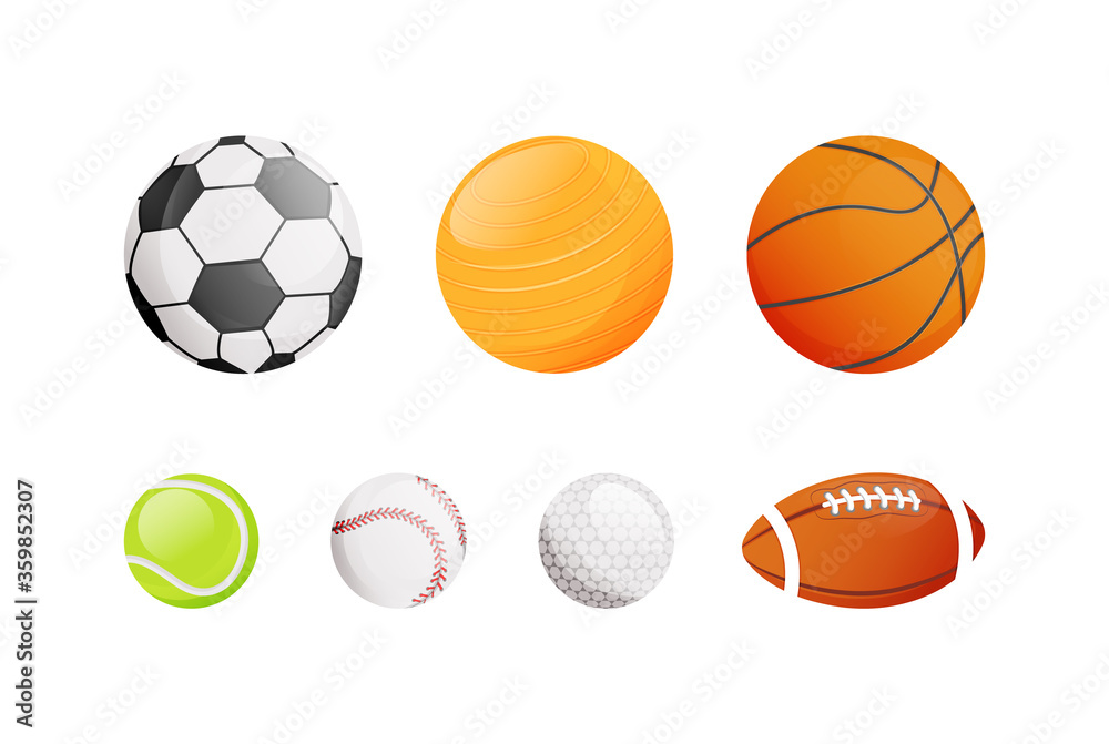 Balls for different sport flat color vector objects set
