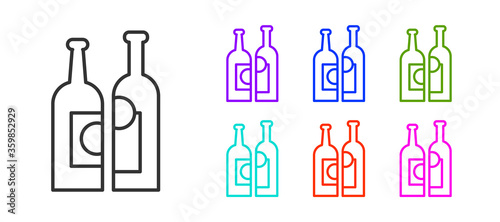 Black line Bottles of wine icon isolated on white background. Set icons colorful. Vector Illustration.